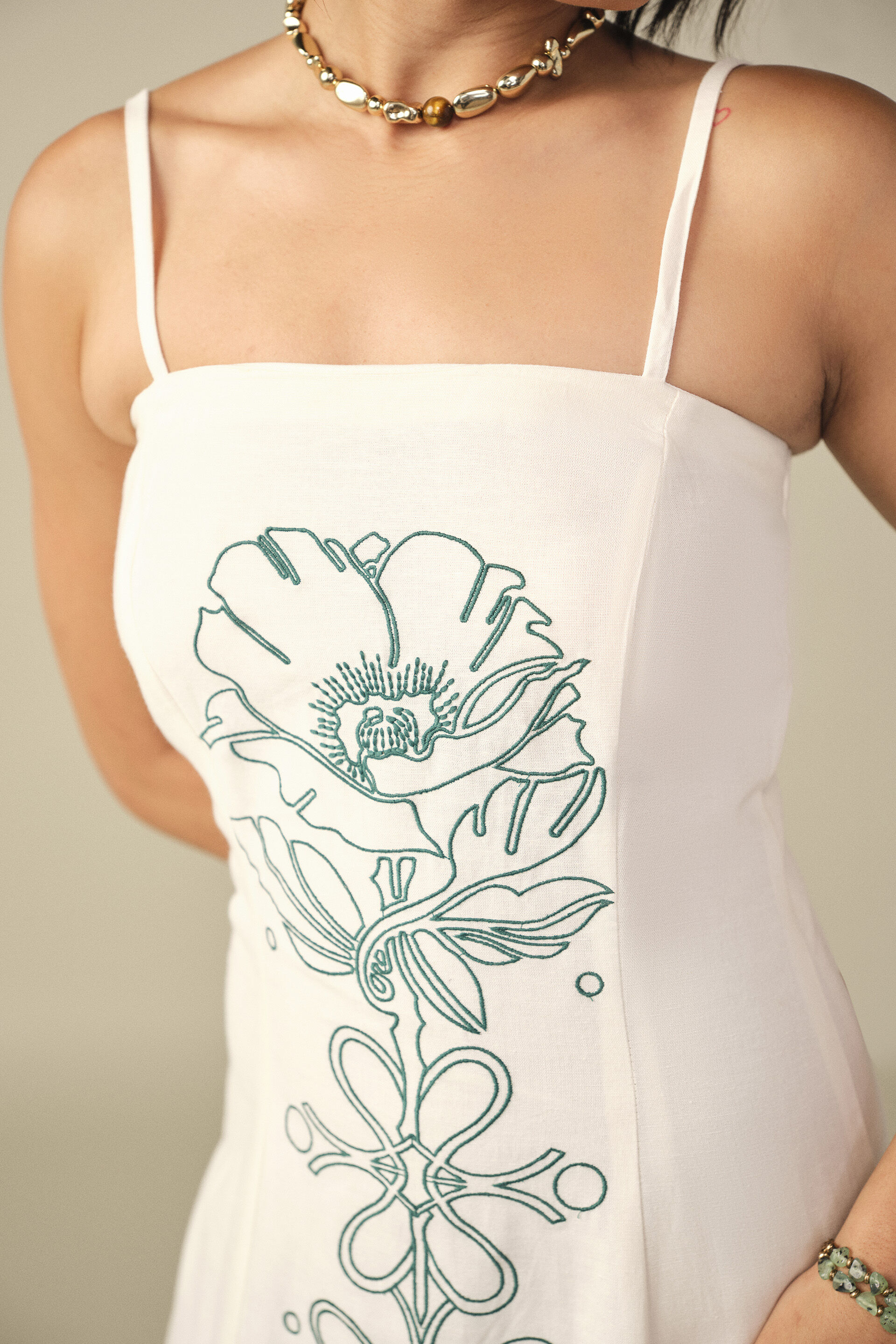 Embroidered Summer Dress in White, White, image 4